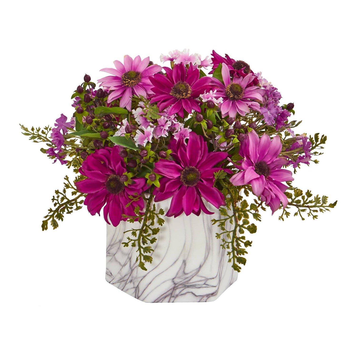 Daisy Artificial Arrangement in Marble Finished Vase