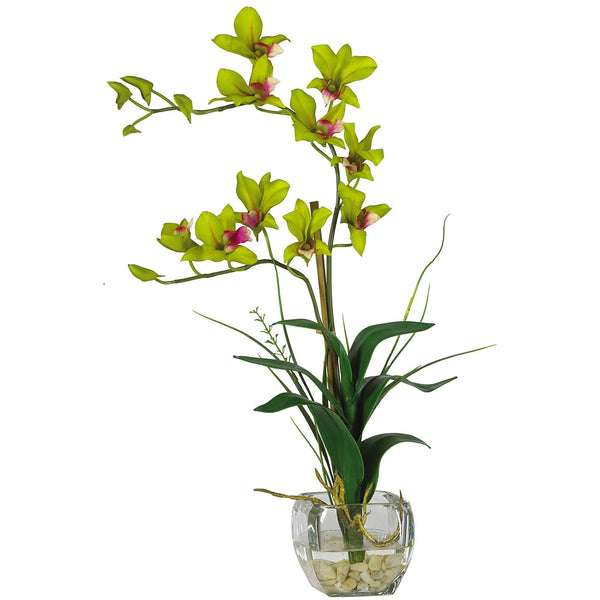 Dendrobium w/Glass Vase Silk Flower Arrangement