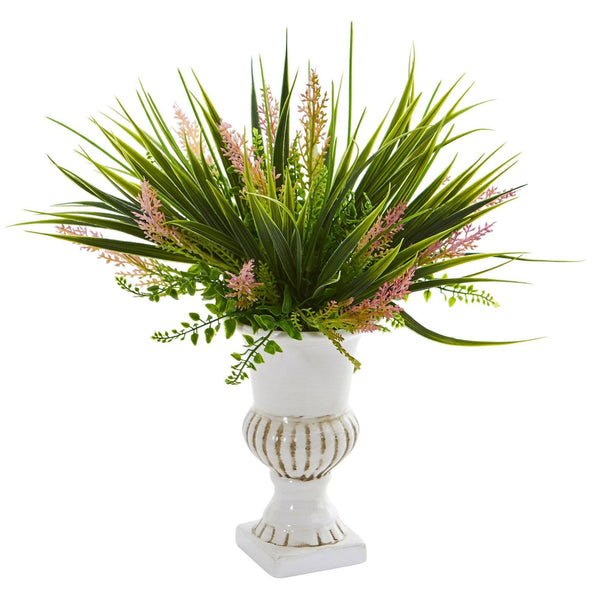 Eucalyptus and Grass Artificial Plant in White Urn (Set of 3)
