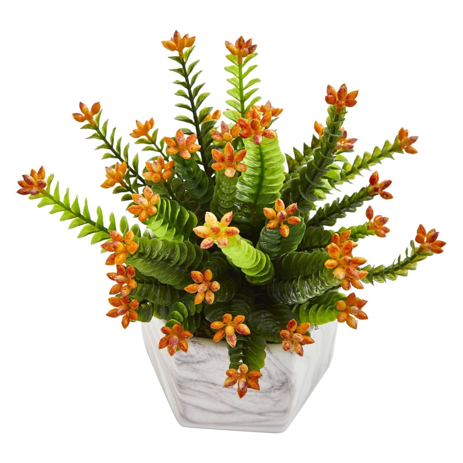 Flowering Sedum Artificial Plant in Marble Vase