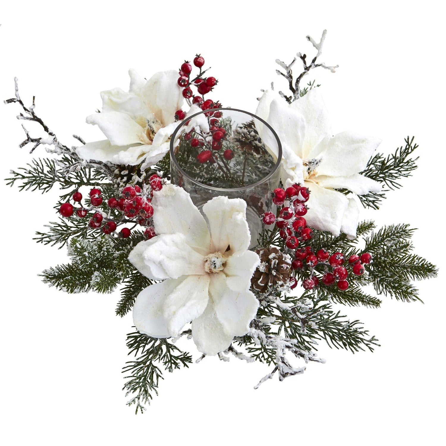 Frosted Magnolia & Berry Artificial Arrangement Candelabrum