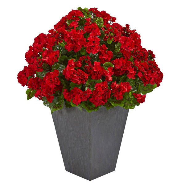 Geranium Artificial Plant in Slate Planter UV Resistant (Indoor/Outdoor)