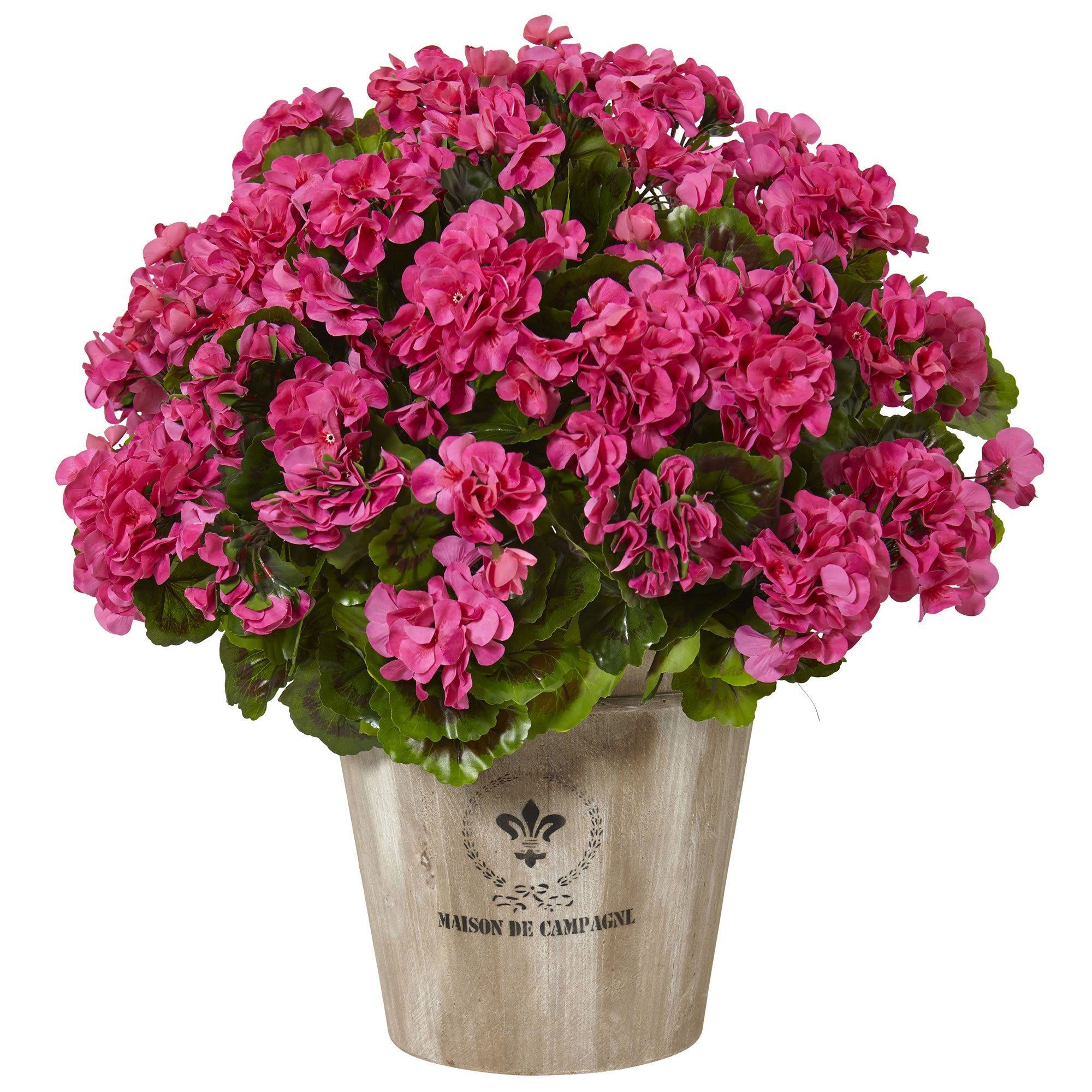 geranium planter Nearly Natural Geranium in Farmhouse Planter UV Resistant White