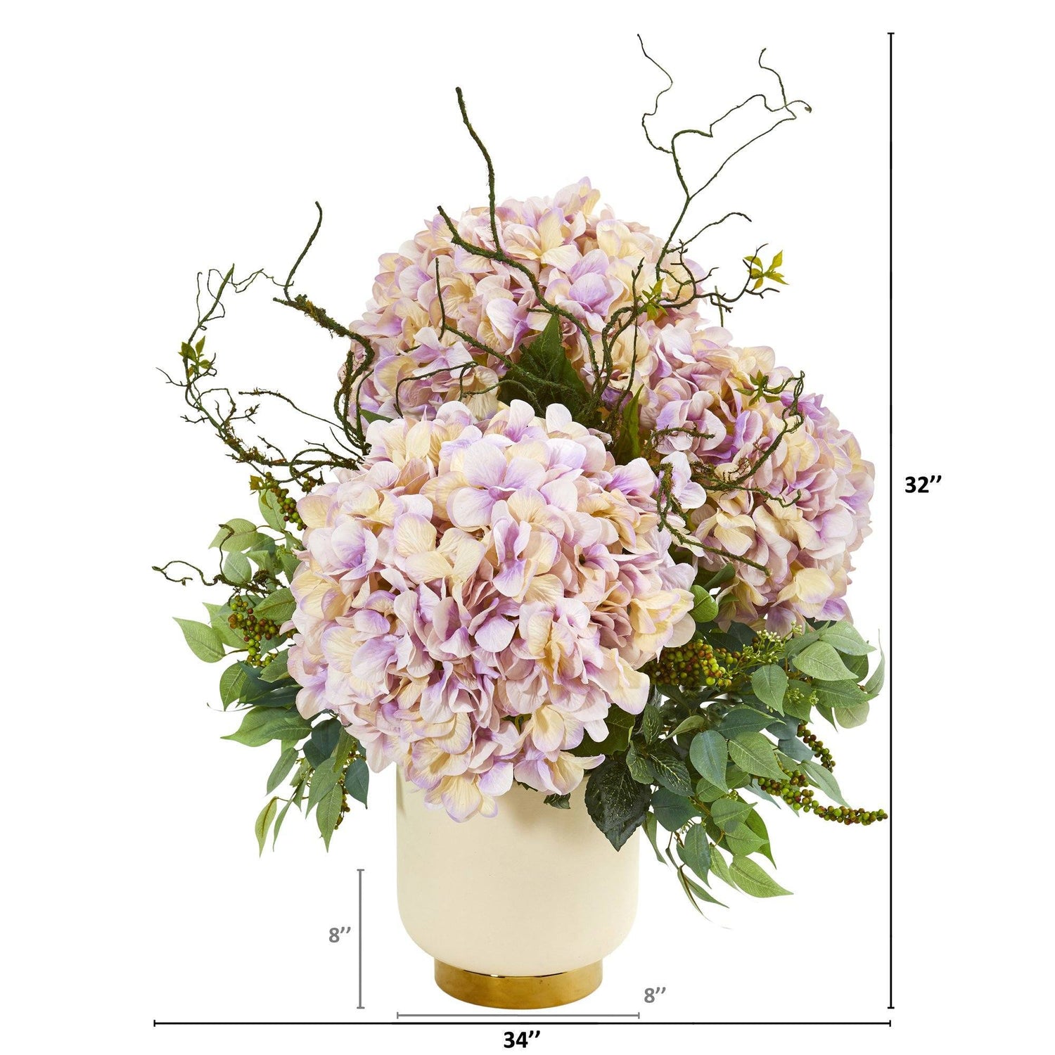 Giant Hydrangea and Mixed Greens Artificial Arrangement in White Bowl