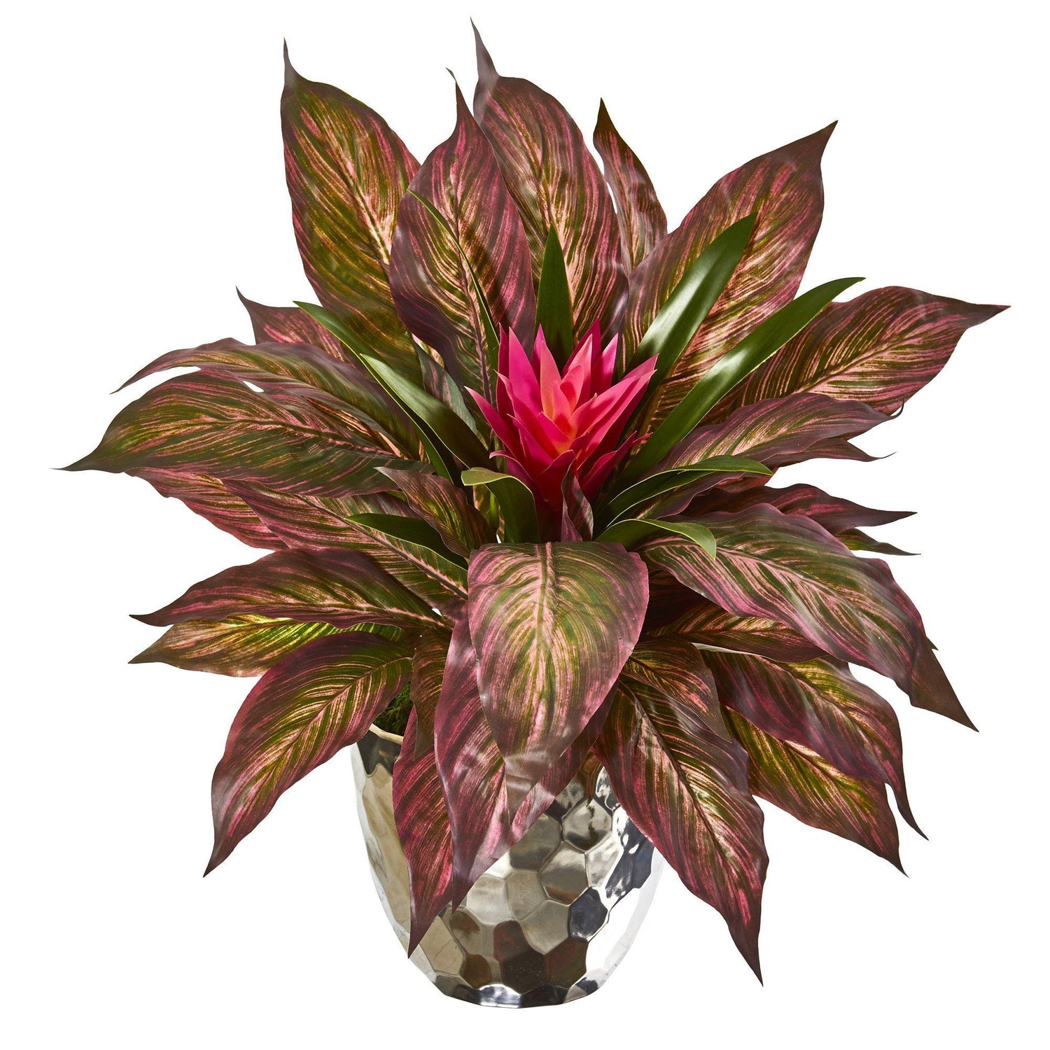 Ginger and Musa Leaf Artificial Plant in Silver Planter