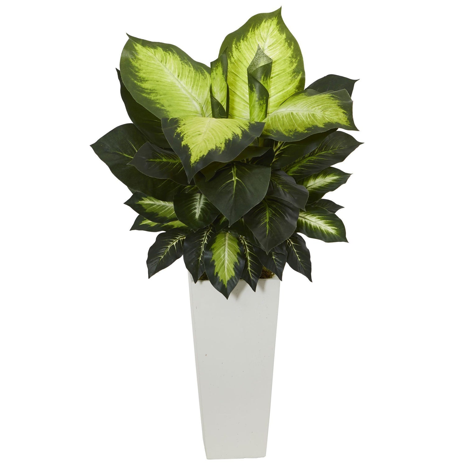Golden Dieffenbachia Artificial Plant in White Tower Planter