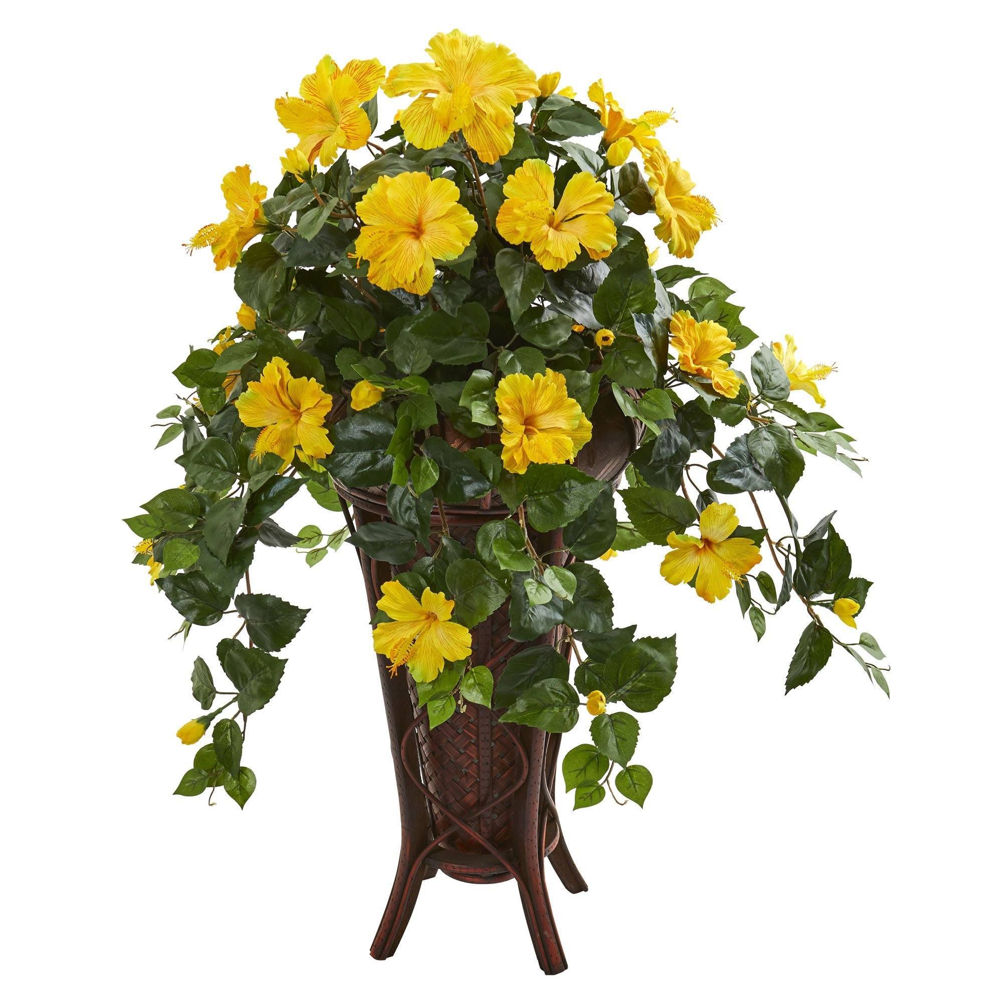 押上PLANTS Hibiscus Artificial Plant in Stand Planter | Nearly Natural