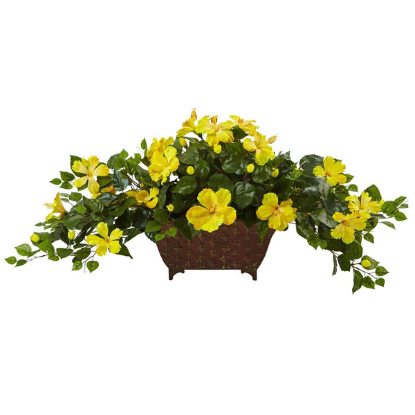 Hibiscus in Metal Planter