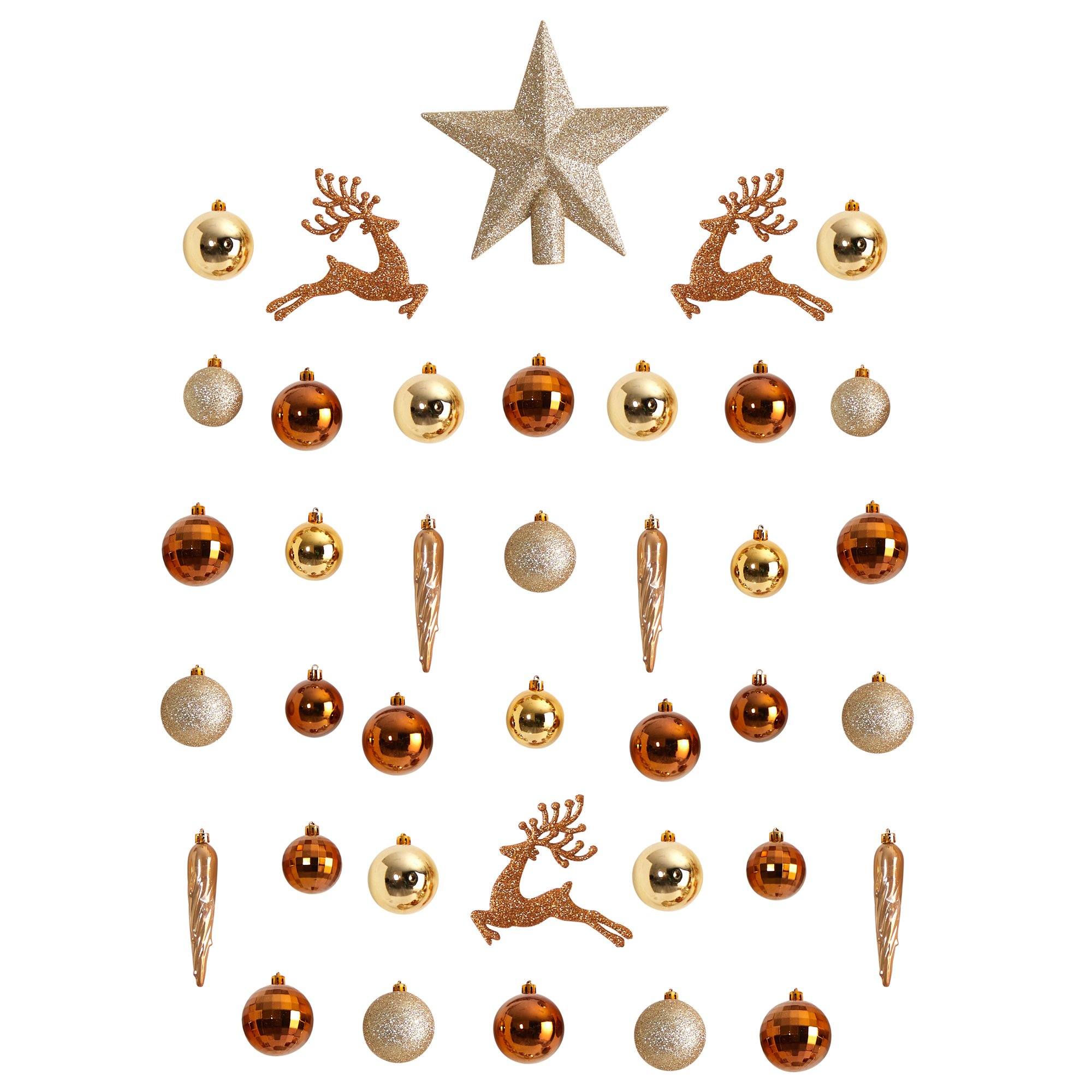 Holiday Christmas 40 Count Lux Shatterproof Ornament Set with Re