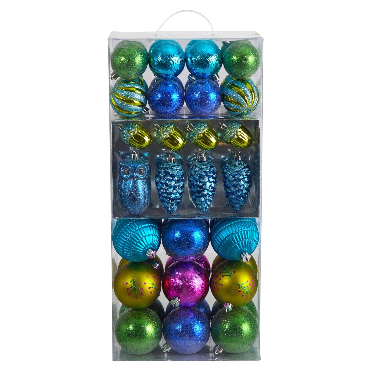 Holiday Deluxe Shatterproof, 50 Count Christmas Tree Ornament Box Set, Re-Useable Container