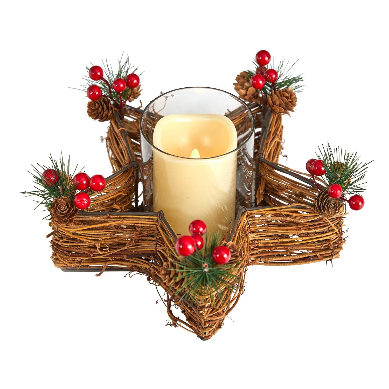Holiday Star Twig Candle Holder with LED Candle Table Christmas Arrangement
