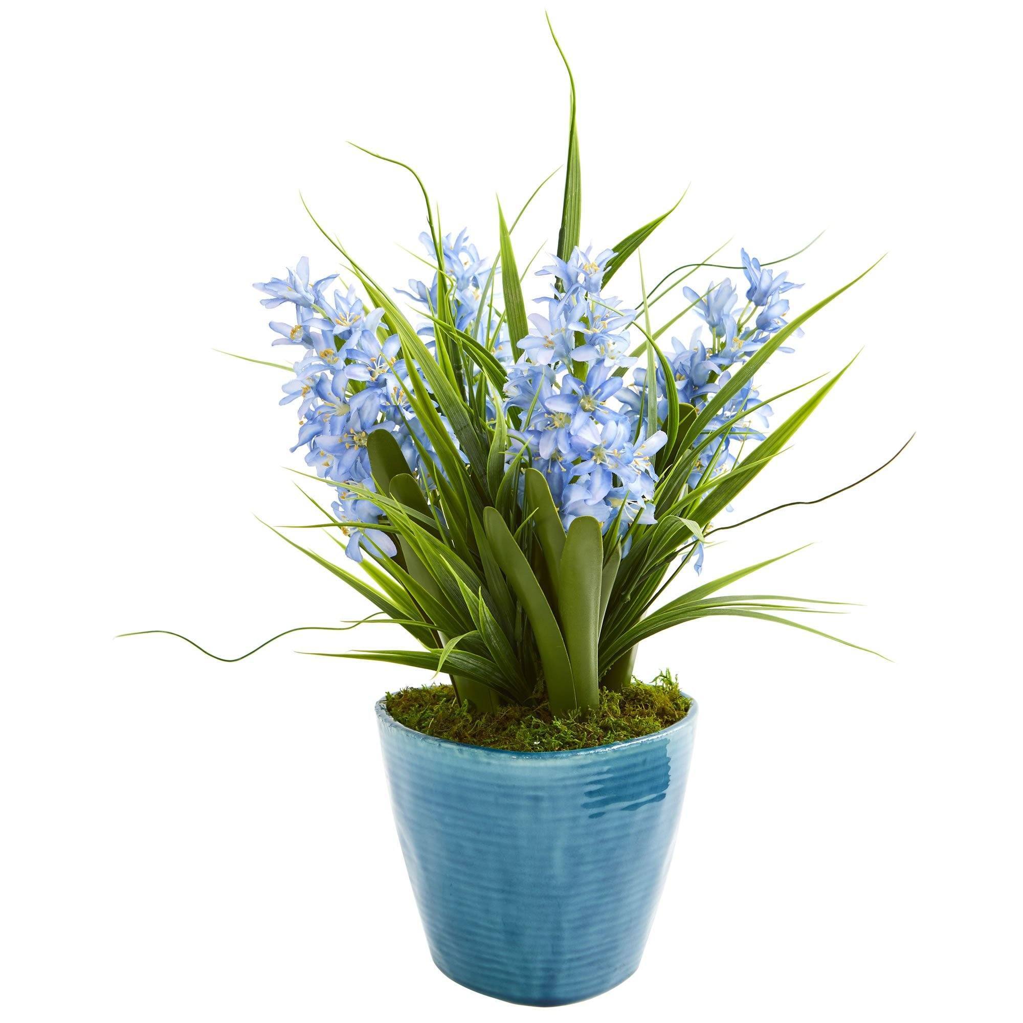 artificial plant in blue pot Hyacinth Artificial Plant in Blue Vase