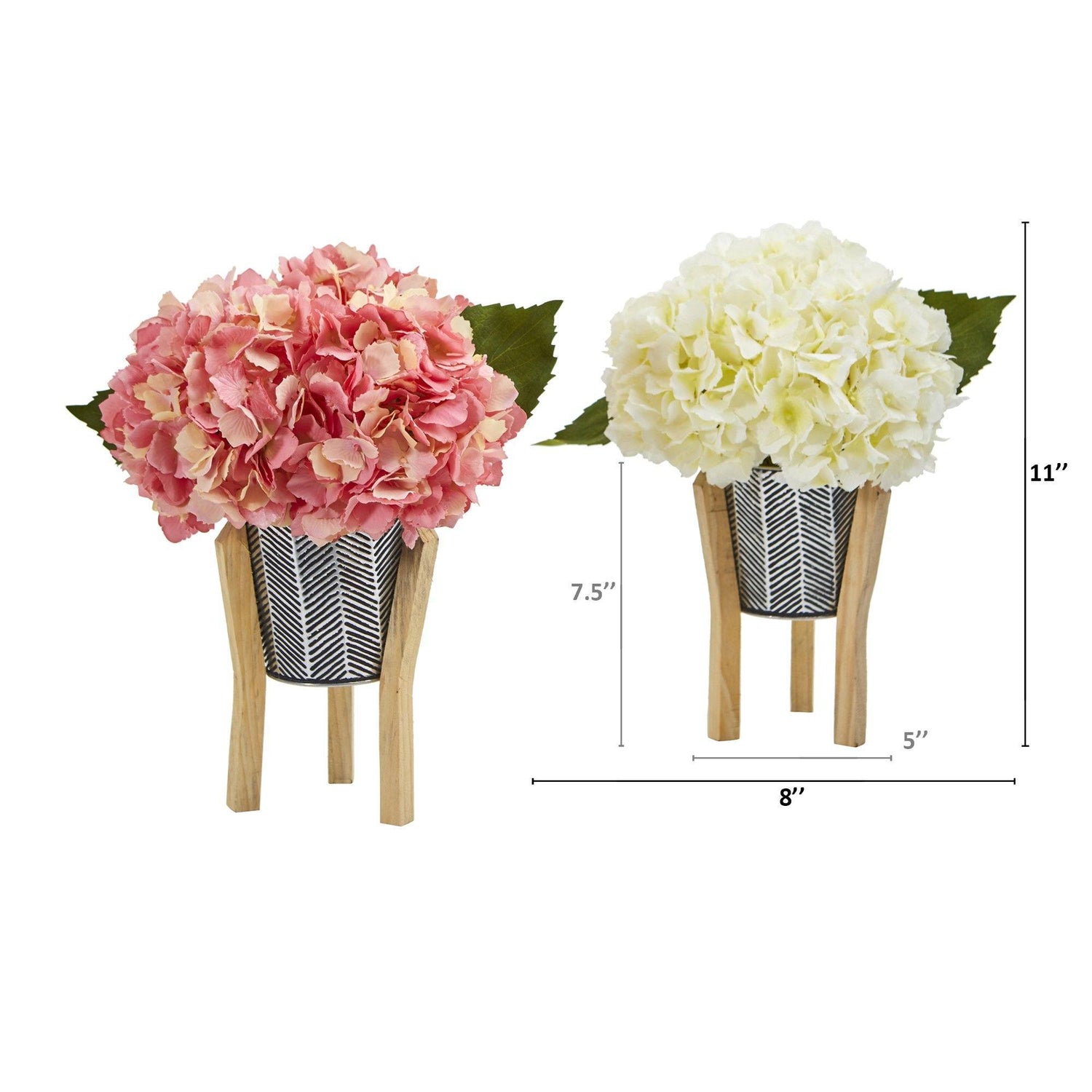 Hydrangea Artificial Arrangement in Tin Planter with Legs (Set of 2)