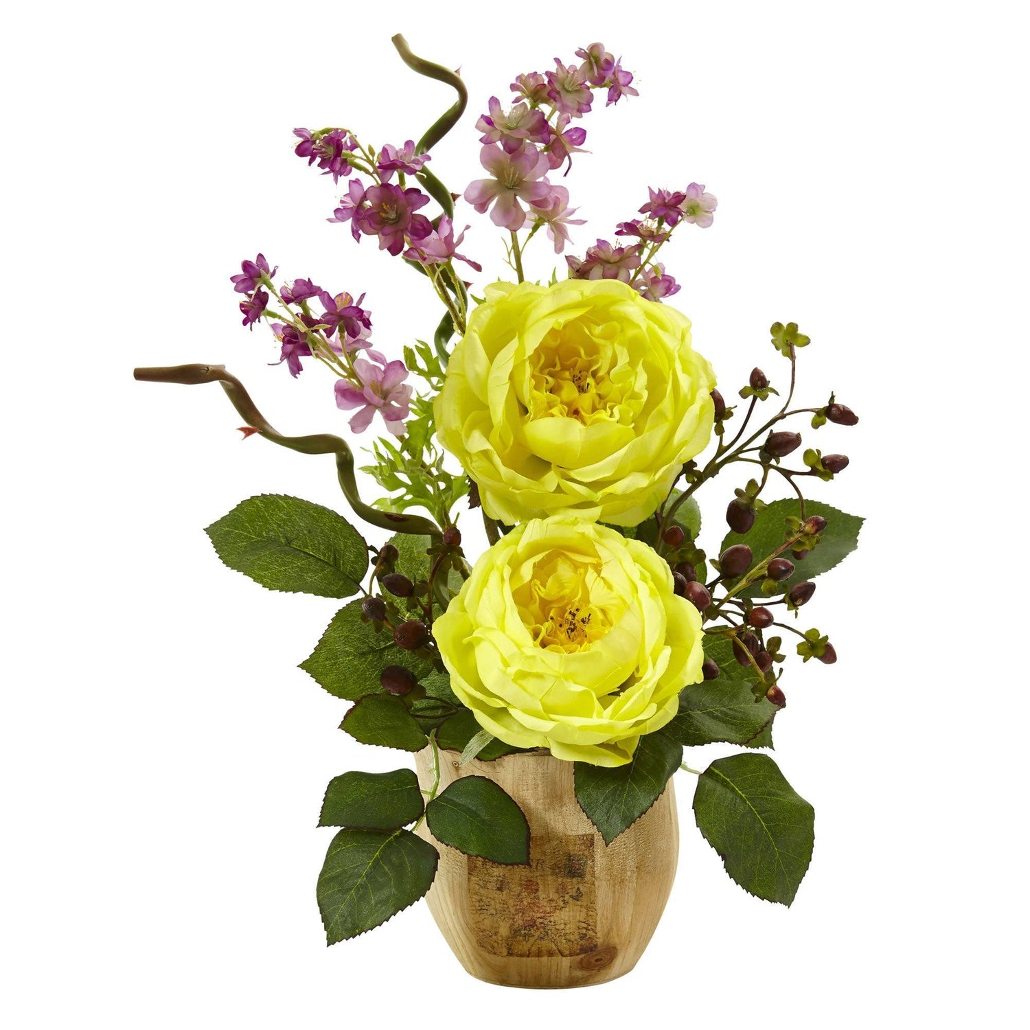 Large Rose and Dancing Daisy in Wooden Pot