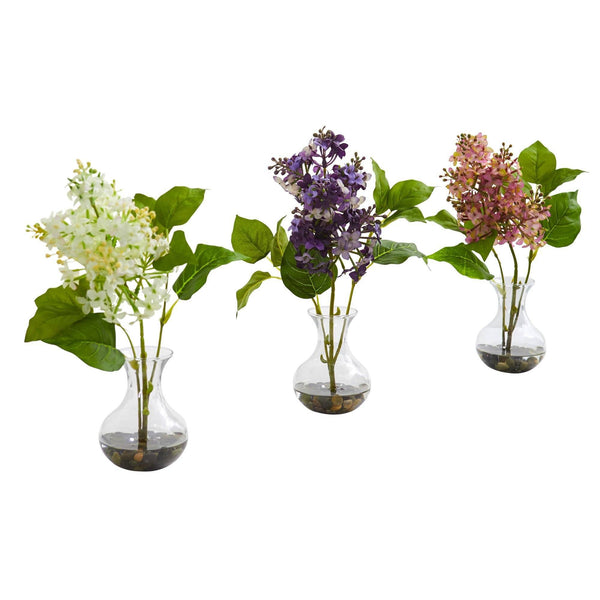 Lilac Artificial Arrangement in Vase (Set of 3)