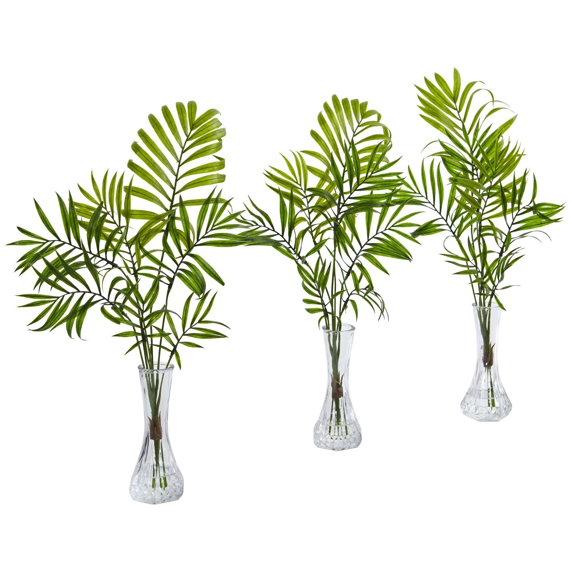 palm mini plant Nearly Natural Mini Palm Artificial Plant in Vase (Set of 3)