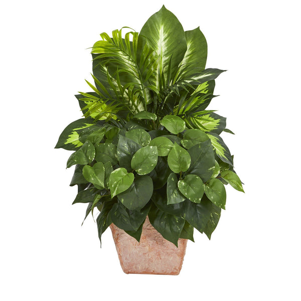 Mix Greens Dish Garden Artificial Plant in Terracotta Planter