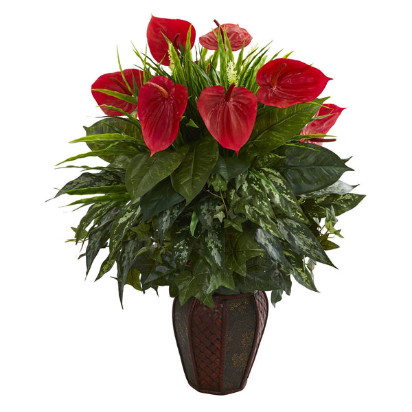 Mixed Anthurium Artificial Plant in Decorative Planter