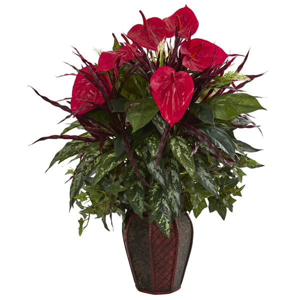 Mixed Anthurium Artificial Plant in Decorative Planter