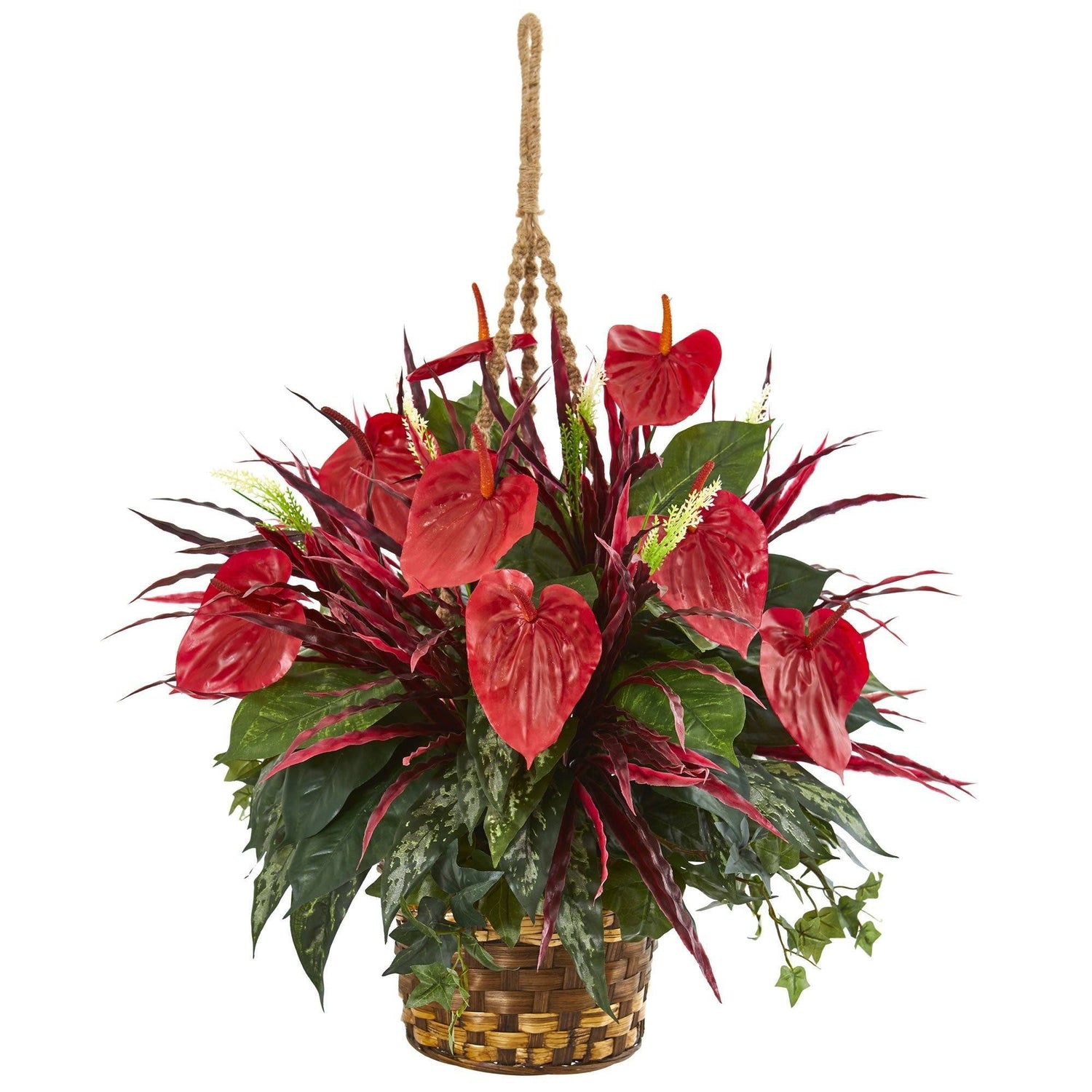 Mixed Anthurium Hanging Basket Artificial Plant