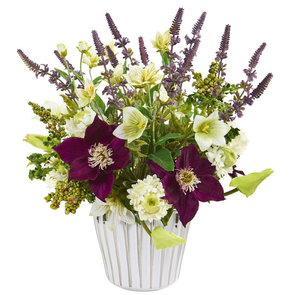 Mixed Artificial Flower Arrangement in Decorative Vase