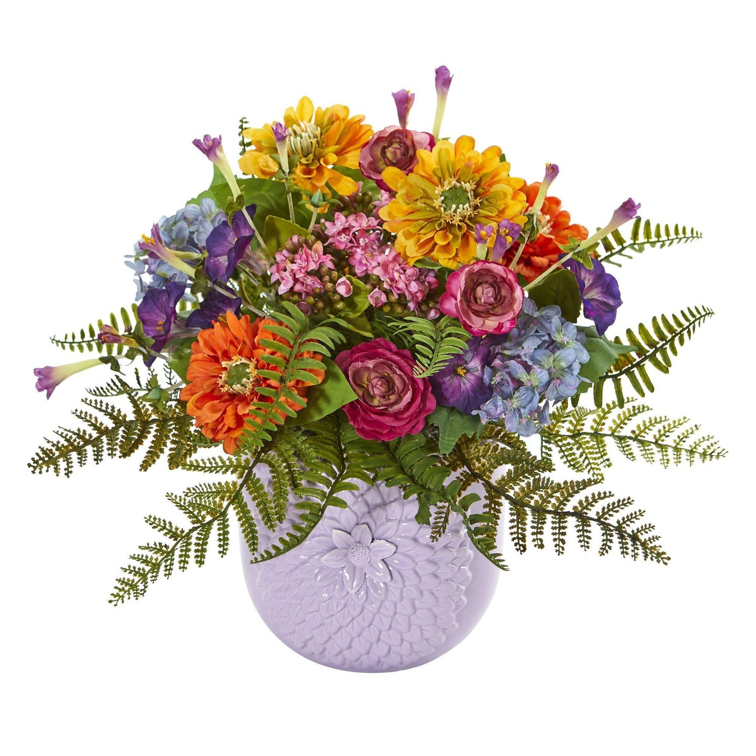 Mixed Floral Artificial Arrangement in Purple Vase