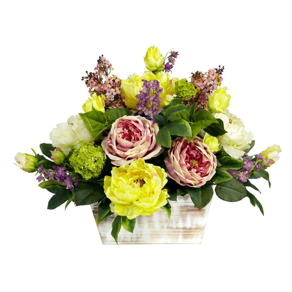 Mixed Floral w/White Wash Planter Silk Arrangement