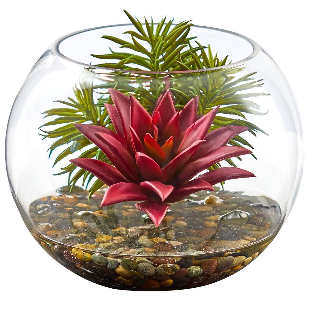 artificial succulents in glass containers Mixed Succulent Artificial Plant in Round Glass Vase