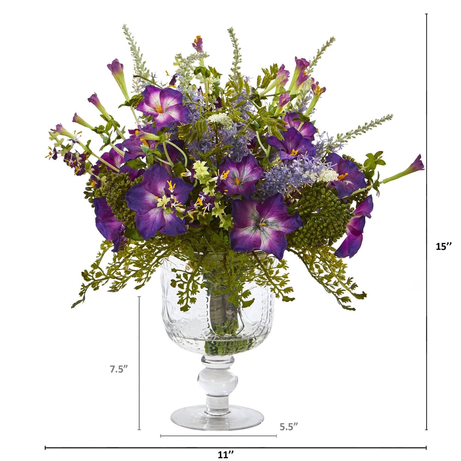 Morning Glory Artificial Arrangement in Royal Glass Urn