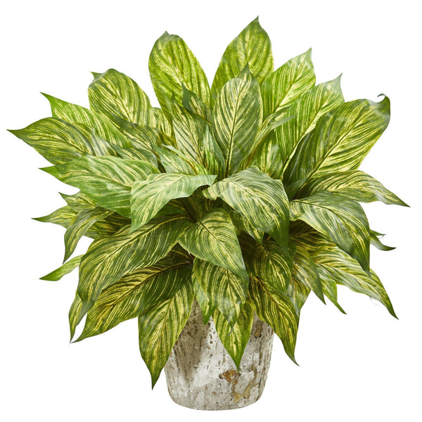 Musa Leaf Artificial Plant in Weathered Oak Planter