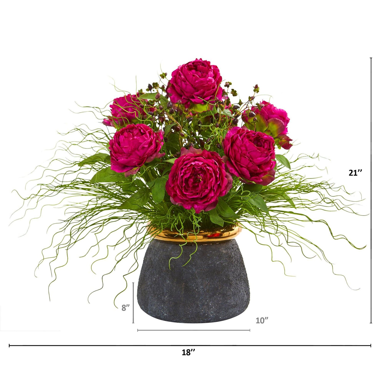 Peony and Grass Artificial Arrangement in Designer Vase