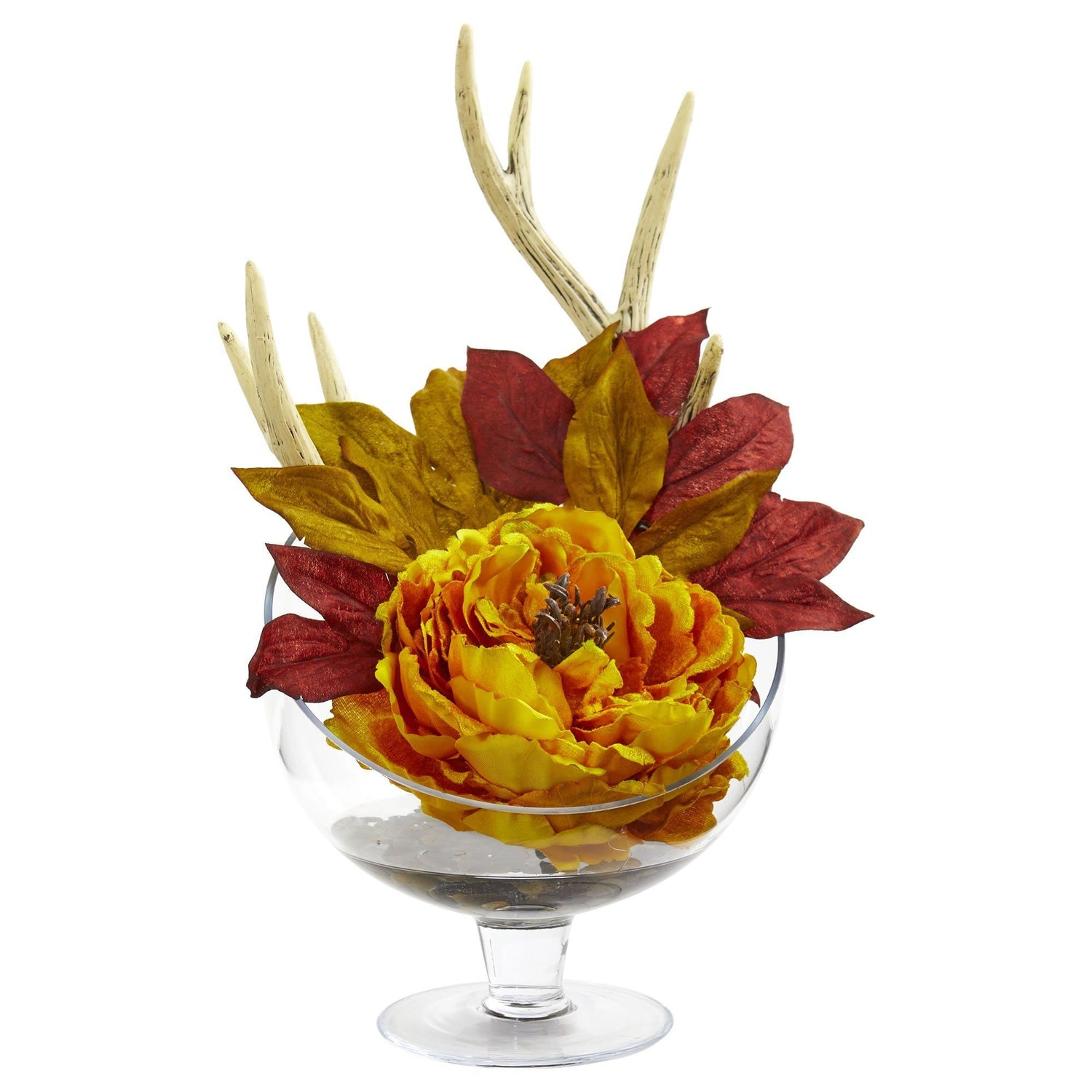 Peony Artificial Arrangement in Pedestal Glass Vase