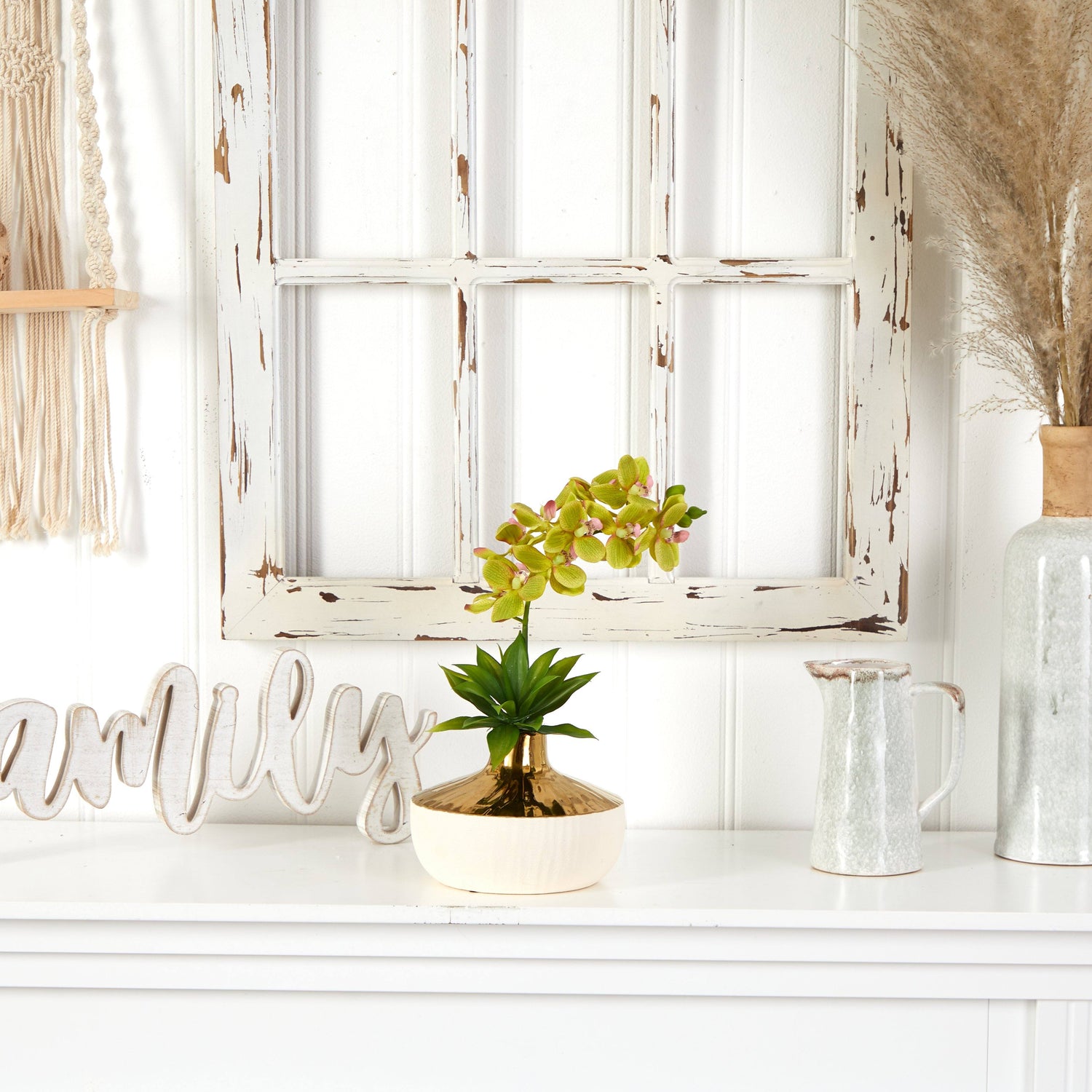 Phalaenopsis Orchid and Agave Artificial Arrangement in Vase