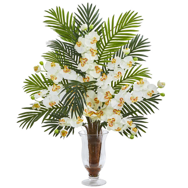 Phalaenopsis Orchid and Areca Palm Artificial Arrangement