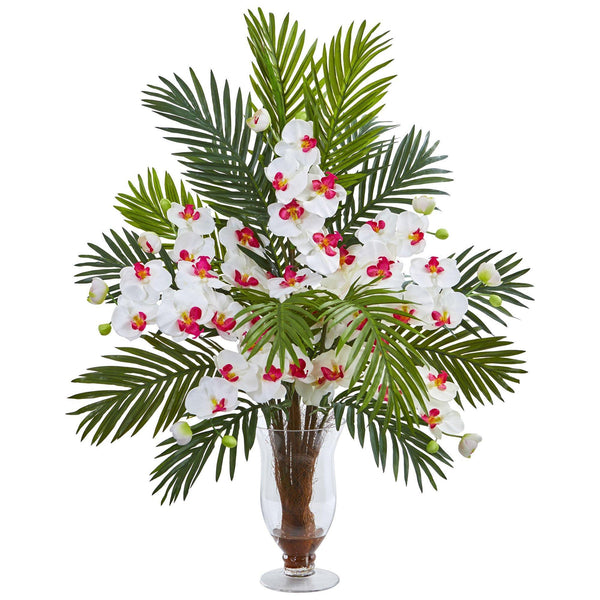 Phalaenopsis Orchid and Areca Palm Artificial Arrangement