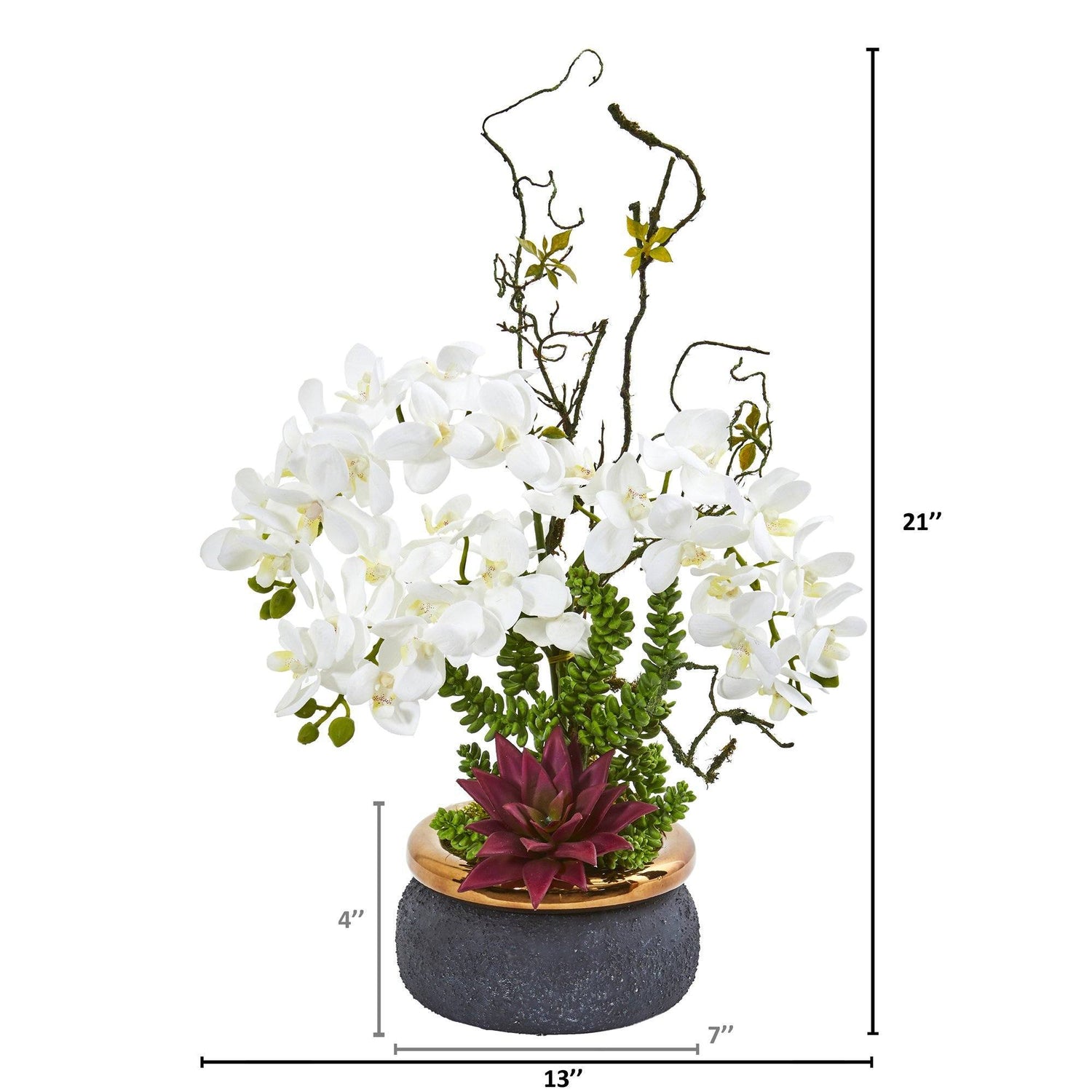 Phalaenopsis Orchid and Succulent Artificial Arrangement