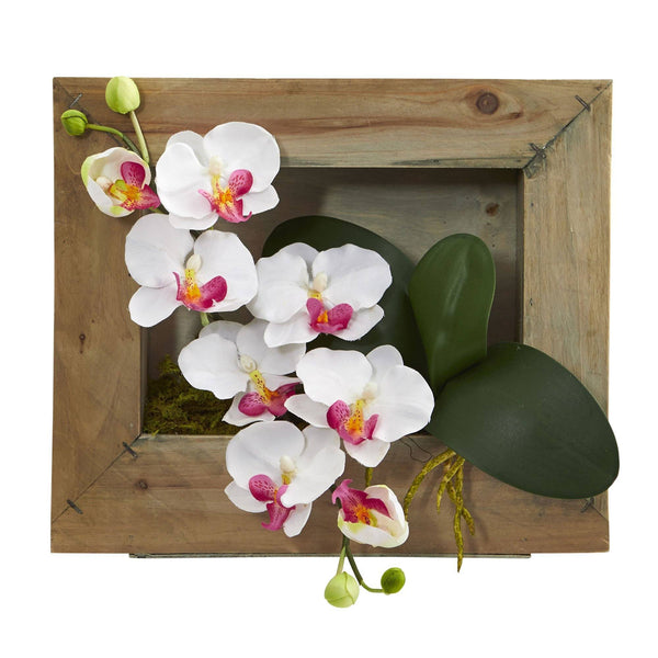 Phalaenopsis Orchid Artificial Arrangement in Wooden Picture Frame