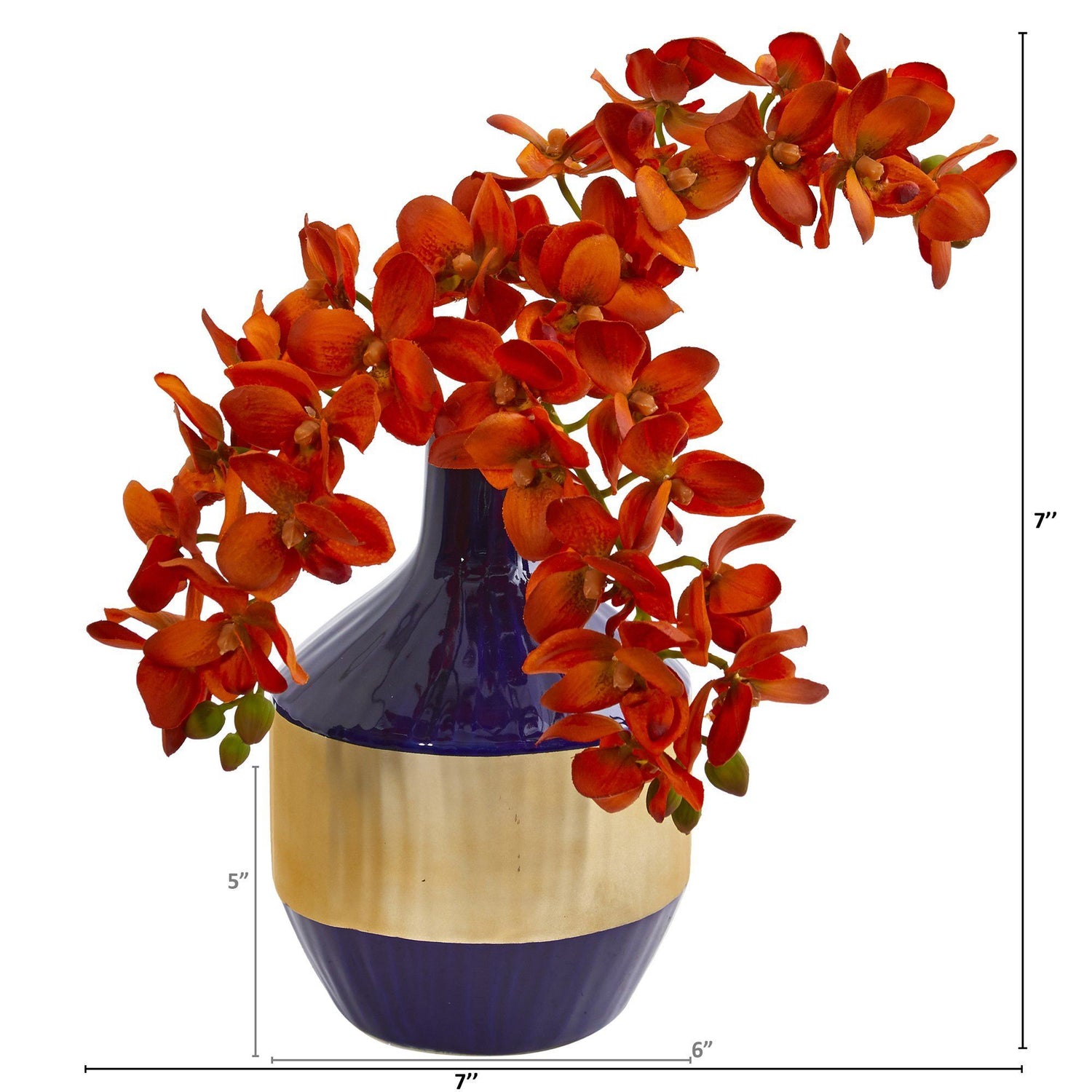 Phalaenopsis Orchid Artificial in Blue and Gold Designer Vase