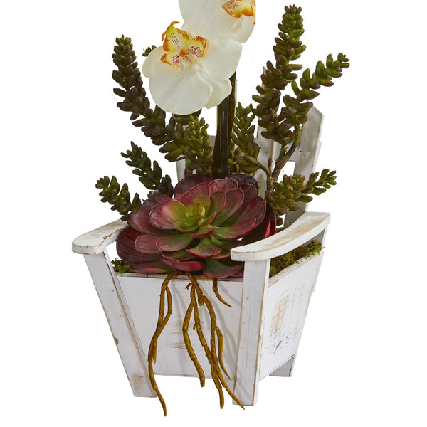 Phalaenopsis Orchid & Succulent Artificial Arrangement in Chair Planter