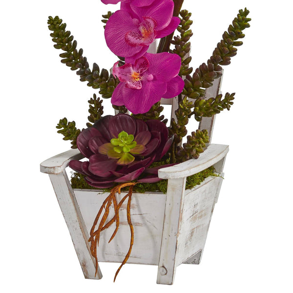 Phalaenopsis Orchid & Succulent Artificial Arrangement in Chair Planter