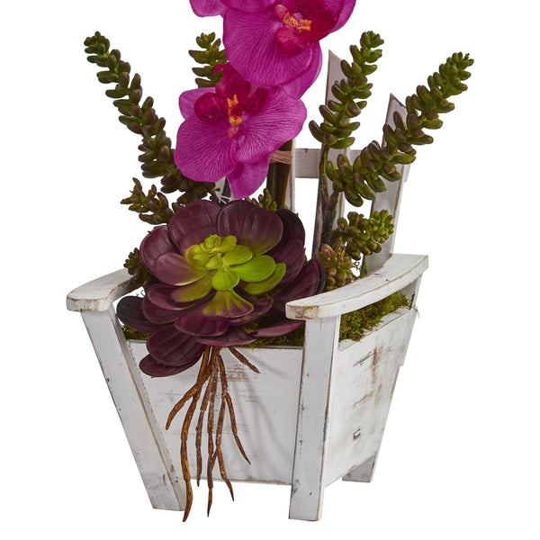Phalaenopsis Orchid & Succulent Artificial Arrangement in Chair Planter