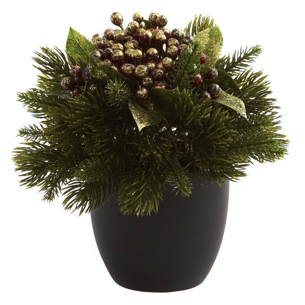 Pine & Berries w/Black Planter (Set of 2)