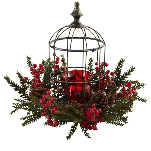 Pine Berry Birdhouse Candelabrum