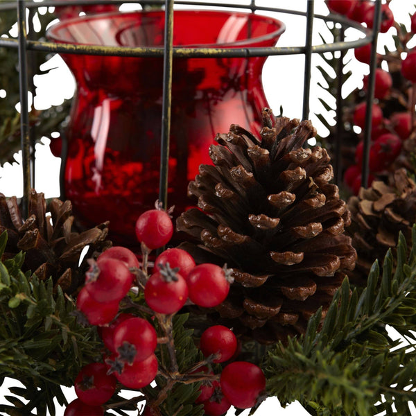 Pine Berry Birdhouse Candelabrum