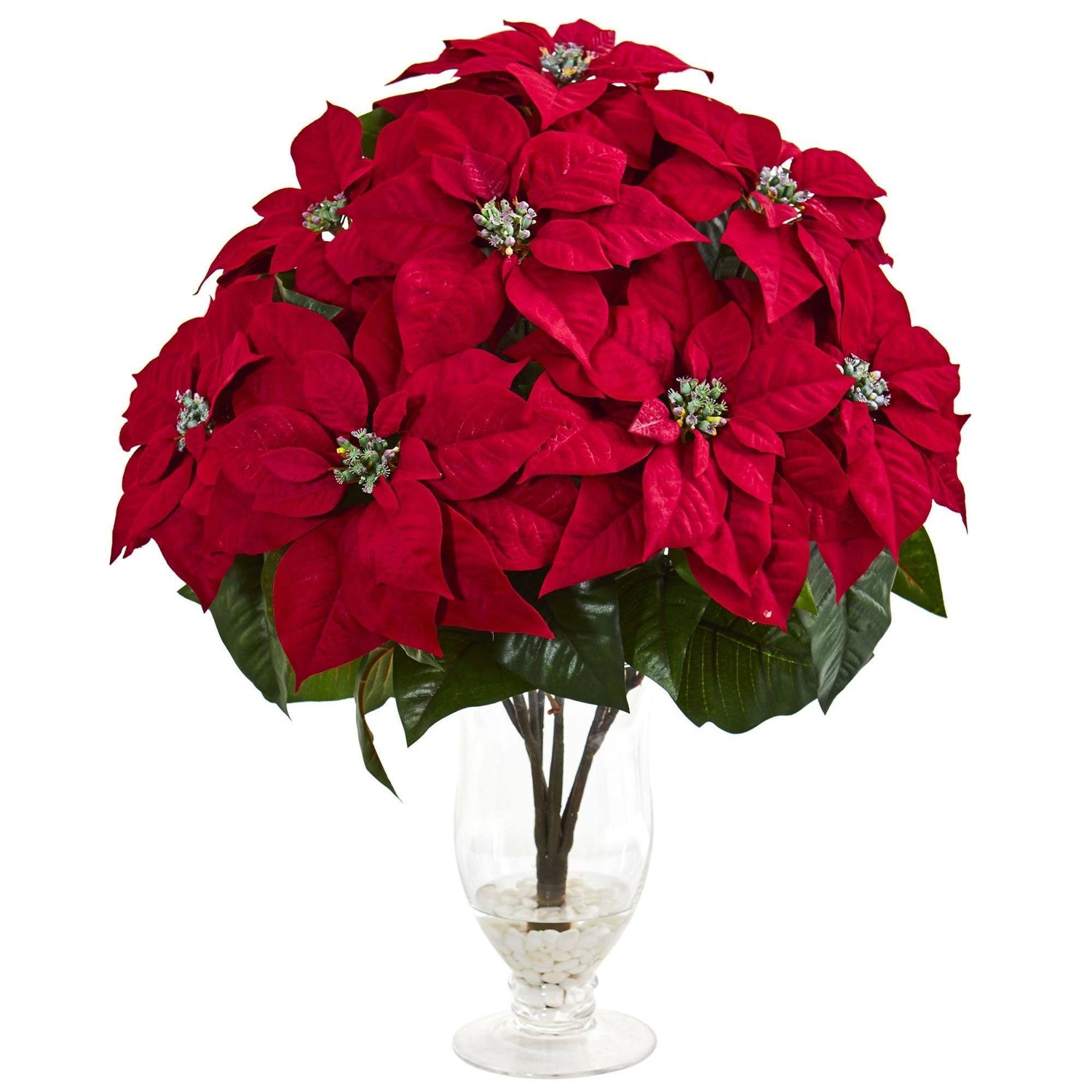 Poinsettia Artificial Arrangement in Glass Vase