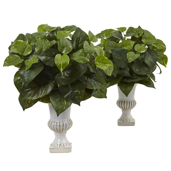 Pothos Silk Plant with Urn (Set of 2)