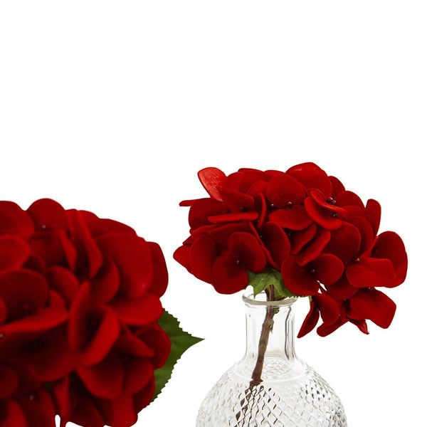 Red Hydrangea w/Glass Vase (Set of 3)