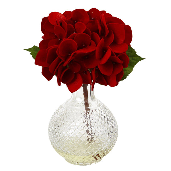 Red Hydrangea w/Glass Vase (Set of 3)