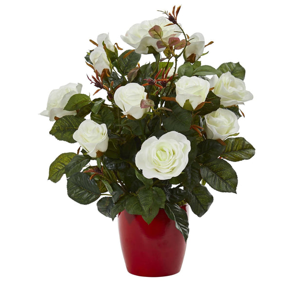 Rose Artificial Plant in Red Planter (Set of 2)