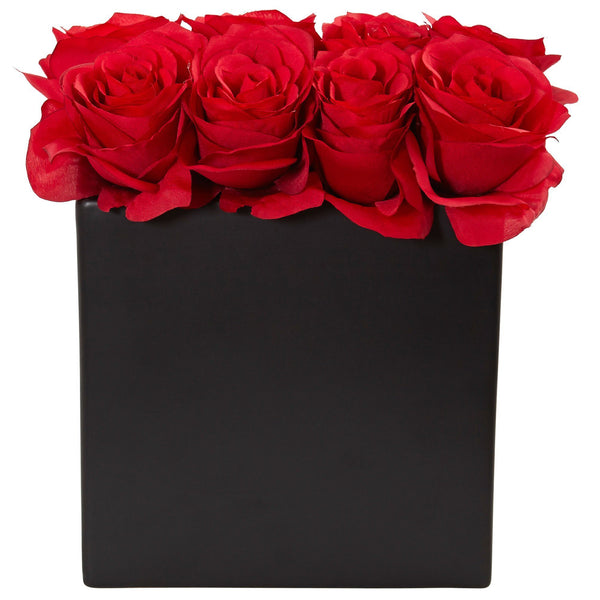 Roses Arrangement in Black Vase